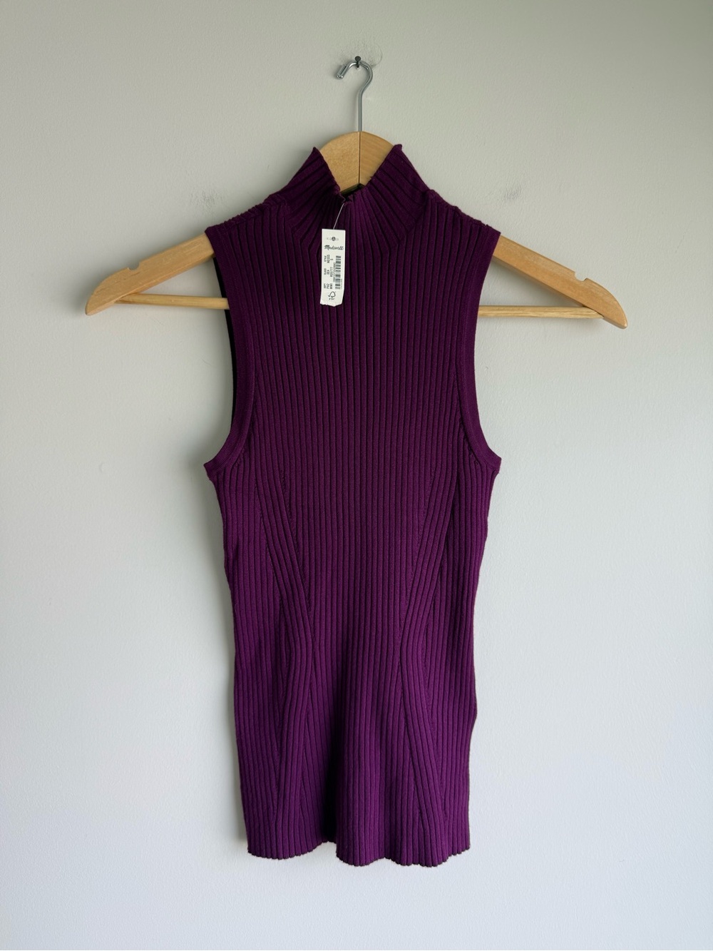 Madewell NWT Ribbed Mock Neck Sleeveless Sweater Top Plum S